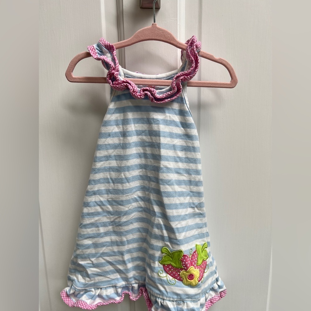 Stitchy Fish 24M Blue and White Striped Strawberry Dress